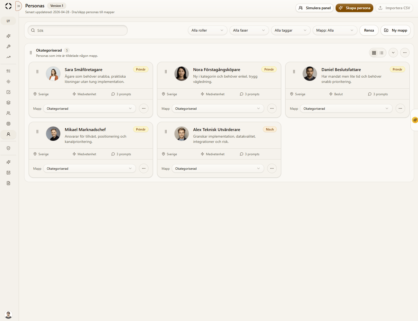 Personas with needs, intents and decision criteria